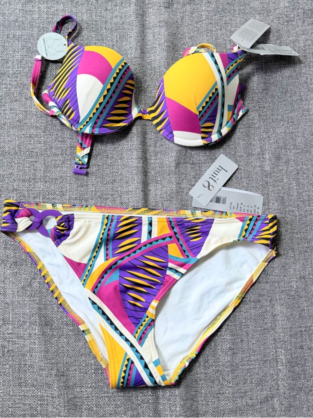 Anthropologie Purple, Yellow & White Geometric Bikini Set